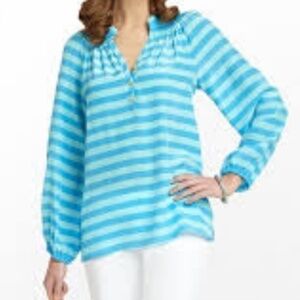 Lilly Pulitzer Silk Green‎ Elsa Striped Blouse XS